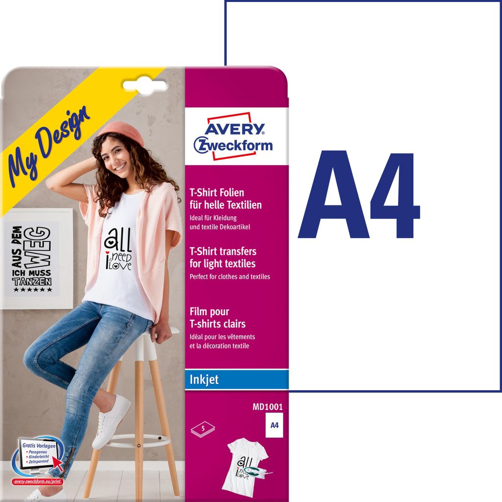 Avery Zweckform MD1001, Transferfolien für helle Textilien, Produktbild 