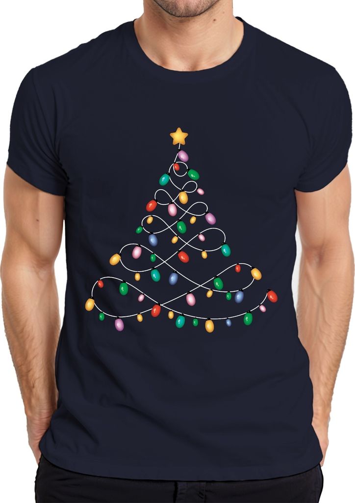 Lichterkette Tannenbaum - Weihnachten Weihnachtsgeschenk Christmas Herren T-Shirt, Navy, M