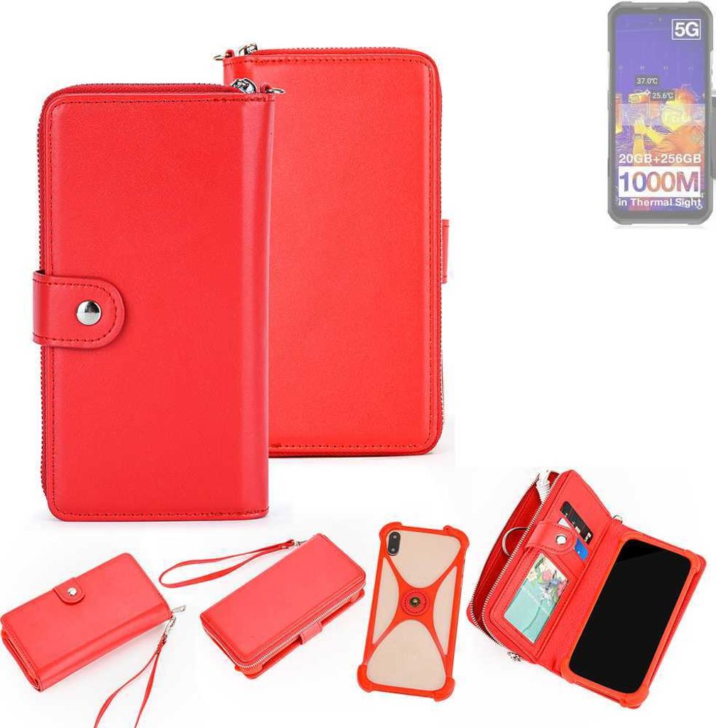 K-S-Trade 2in1 Schutzhülle Portemonnee Handyhülle mit Bumper kompatibel mit Doogee V20 Pro Ultra Hülle Case Etui Geldbörse Smartphone rot (1x)