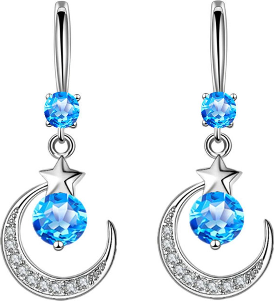 1 Paar Damen-Ohrringe, Mond, Stern, Strasssteine, Schmuck, elegante Geometrie, Hakenohrringe für den täglichen Gebrauch-Blau