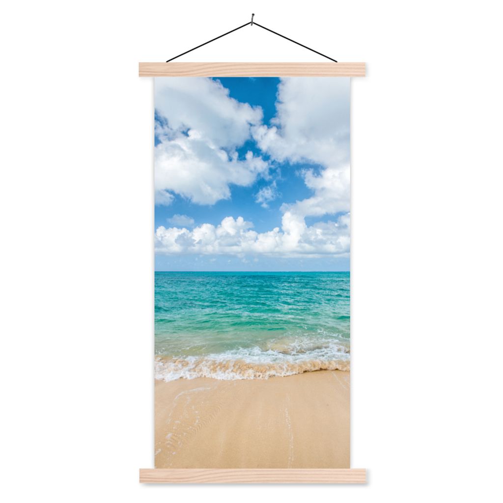 MuchoWow Textilposter Strand - Meer - Sommer - Reisen 60x120 cm mit holzfarbenen Rahmen - Holz