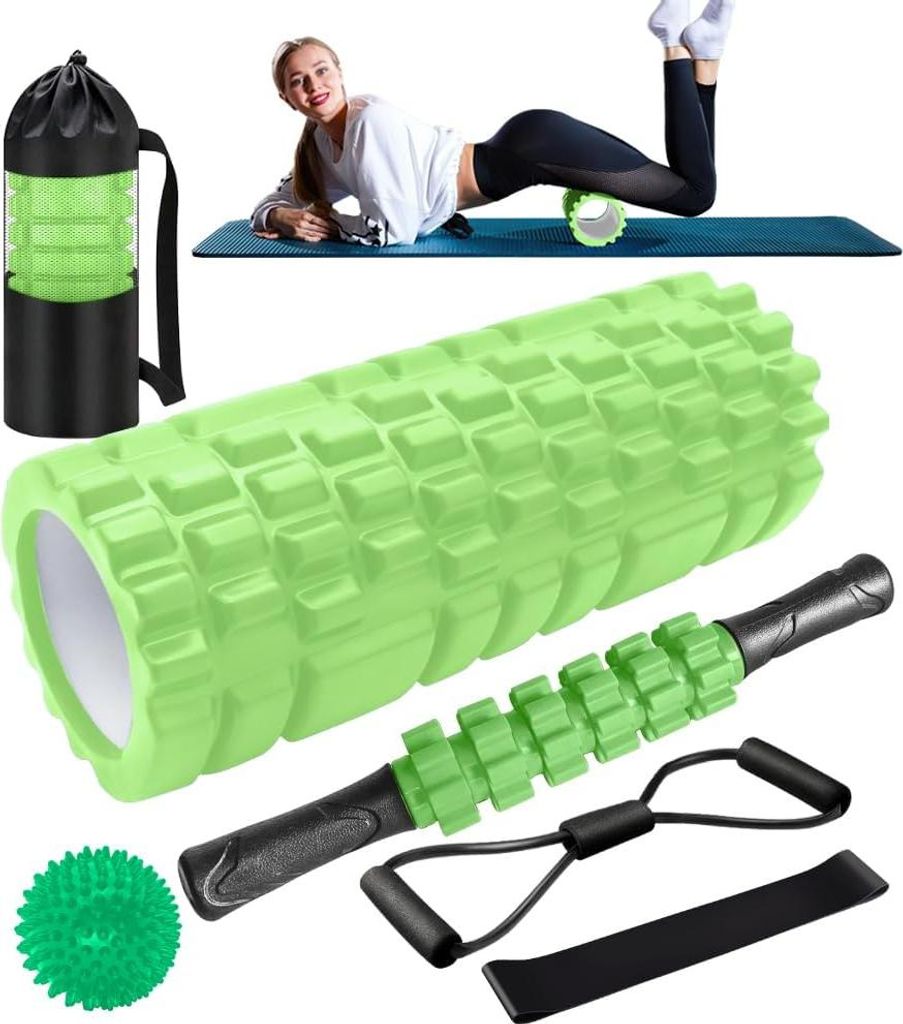 Fasciarol 6-in-1 Schaumroller-Set mit Massageroller-Stab - Widerstandsbänder - Krafttraining - Massageball - Fitnessbänder - 33 cm Schaumrolle f...