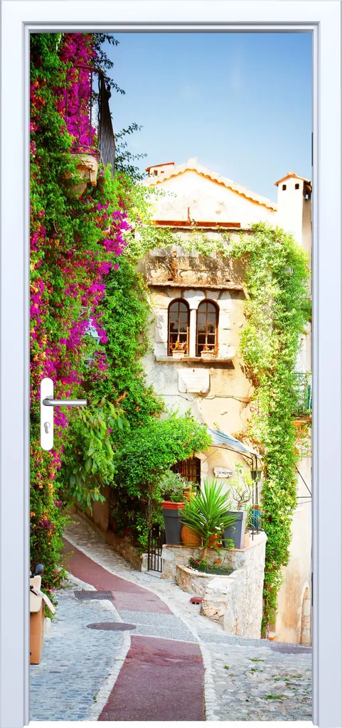 Adesivo per porta in tessuto - Una strada tra bellissimi fiori 872PD
