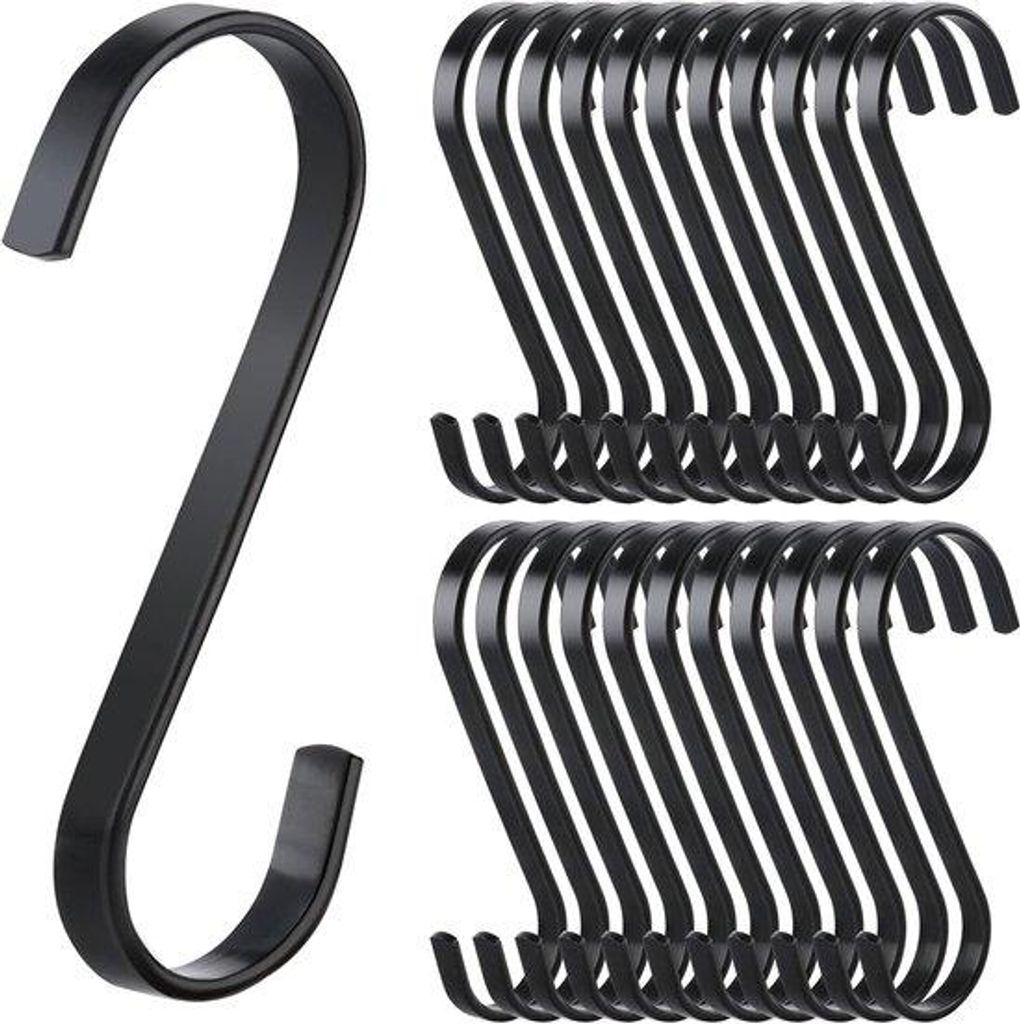 JGS Set mit 20 schwarzen S-förmigen Haken für Küche, Garten und Aufbewahrung