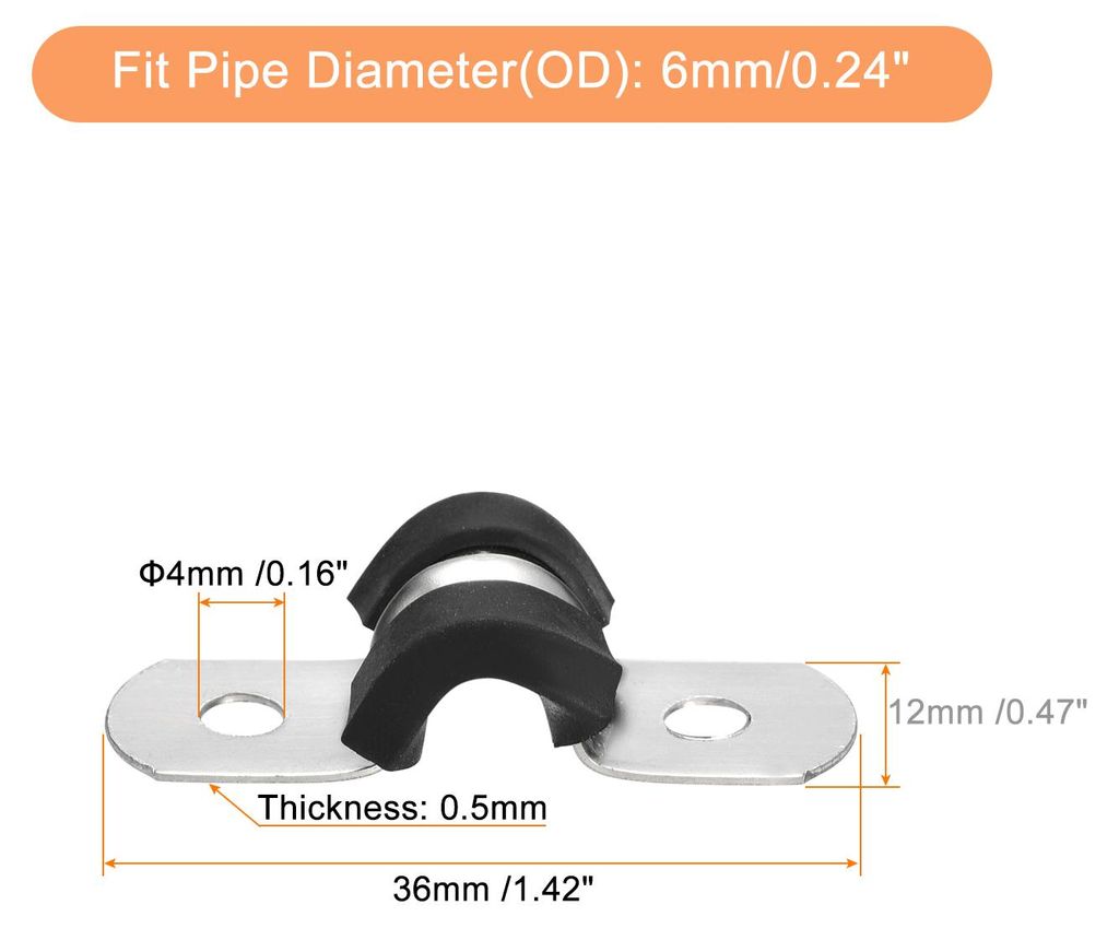 16Stš¹ck 6mm(1/4") Rohrschellen Kabel Klemme Kabelschellen Edelstahl Gummi Gepolstert Schlauch Klemme U-f?rmige Metallklemmen Rohrhalter fš¹r R...