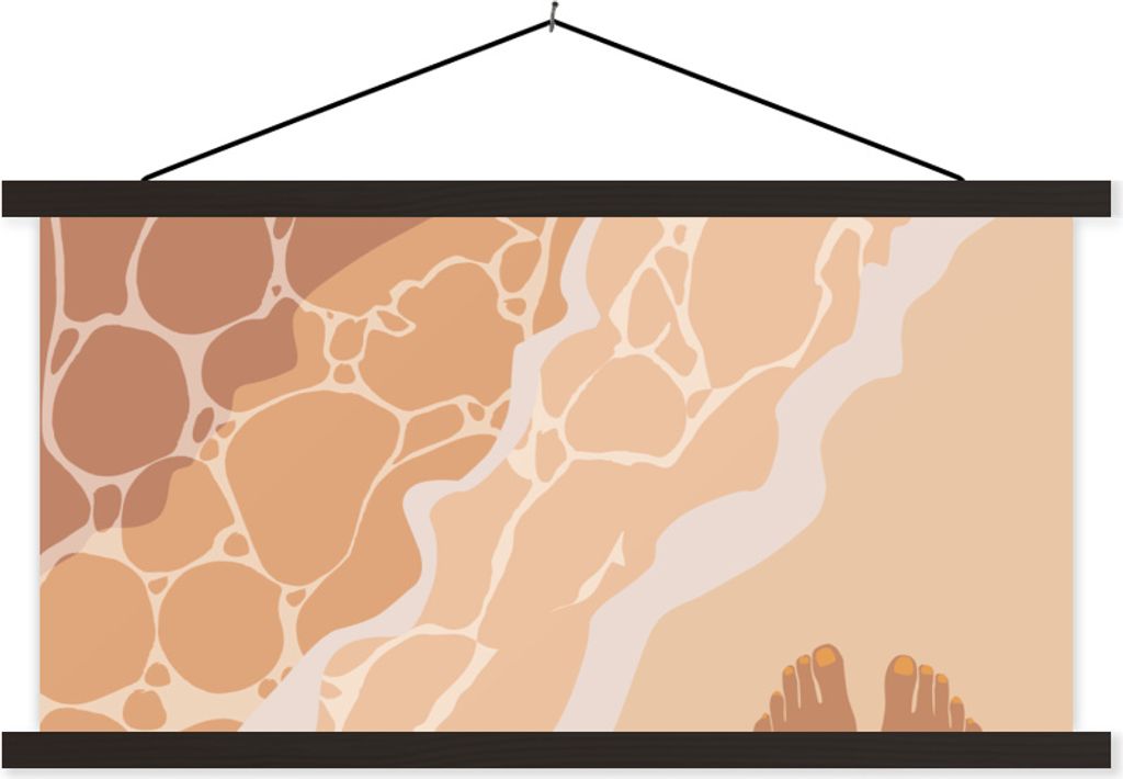 MuchoWow Textilposter Strand - Golf - Füße 90x45 cm mit schwarzem Rahmen - Klemmleisten