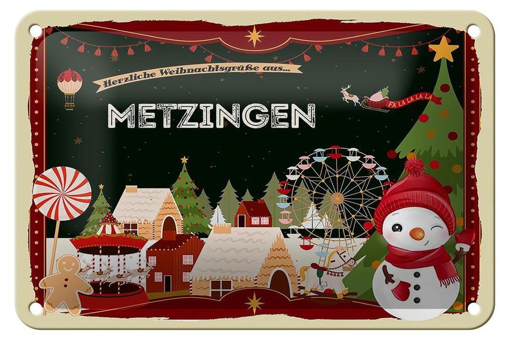 Blechschild Weihnachten Grüße METZINGEN Geschenk Dekoration 18x12cm