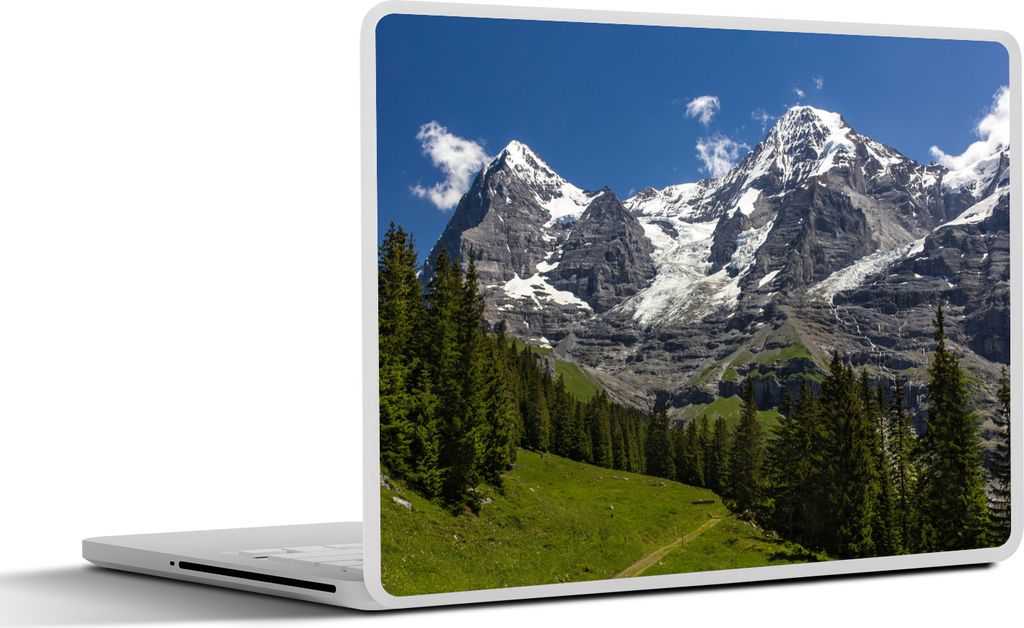 MuchoWow Laptop Aufkleber Sticker Cover Wälder für die Berge Eiger und Monch in der Schweiz 40x30 cm - Laptop Dekoration - Selbstklebend