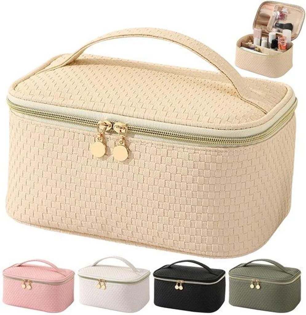 Vanity de voyage pour femme beige spacieux spécial brosses et soins