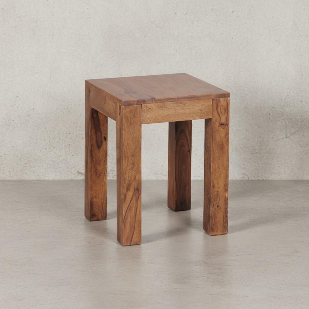 Massivholz-Tisch "Nako": Handgefertigt, 45x40x45 cm, Sheeshamholz, 50kg Belastbarkeit. Braun, 35x35x45 cm | Kadima Design