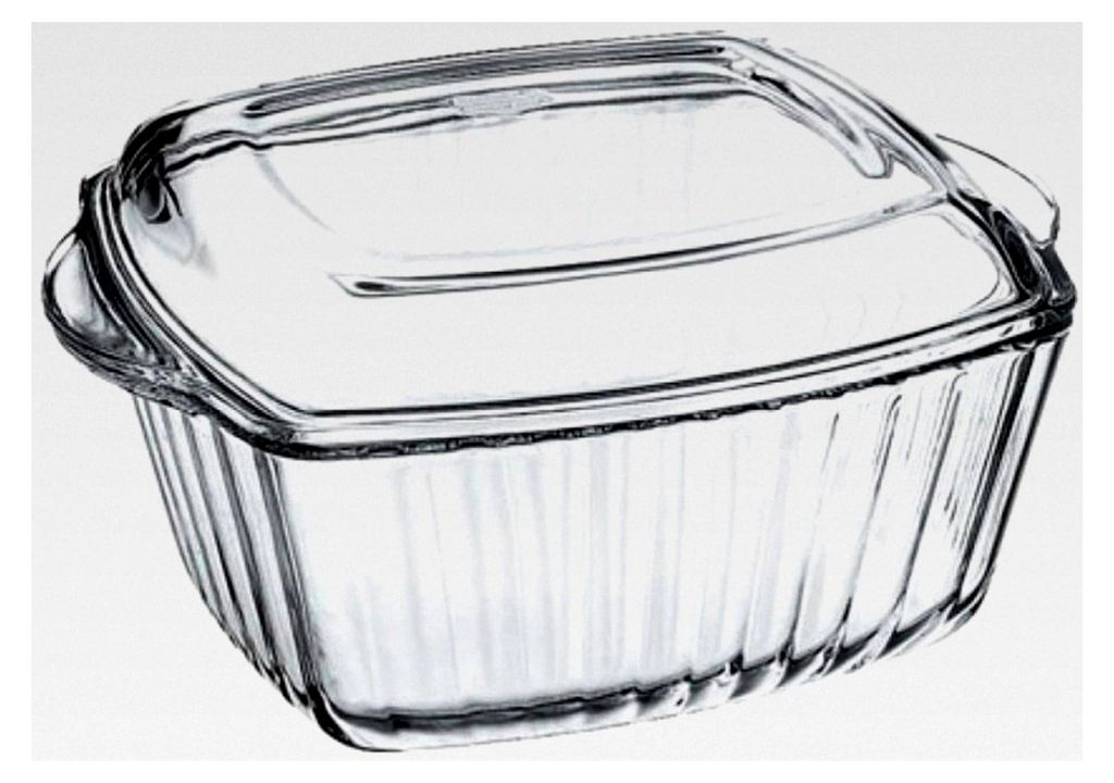 Eckige Auflaufform aus Glas mit Deckel, 2,6L