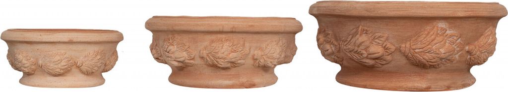 Set 3 Terracotta töpfe 30x14x30-40x40x19-50x50x23 cm, Topf terracotta Italy, Blumenkübel terracotta