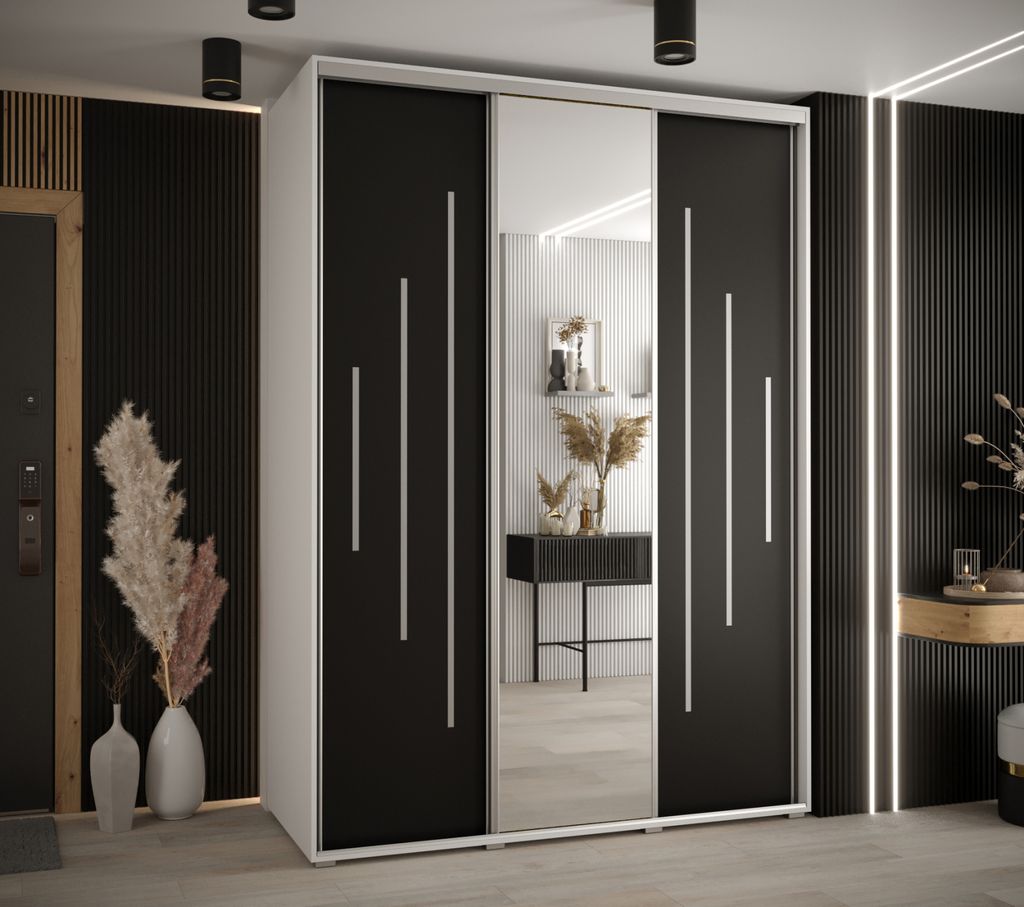 Kleiderschrank ASIRI 13 – 170/60 cm, weiß/schwarz/silber