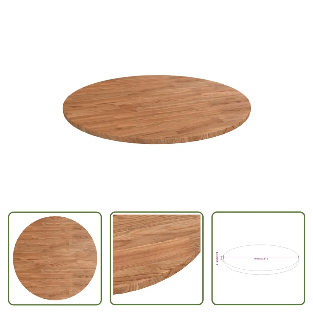 Piano Tavolo Rotondo Rovere Antico Marrone 80cm | Legno Massello Vero - 5