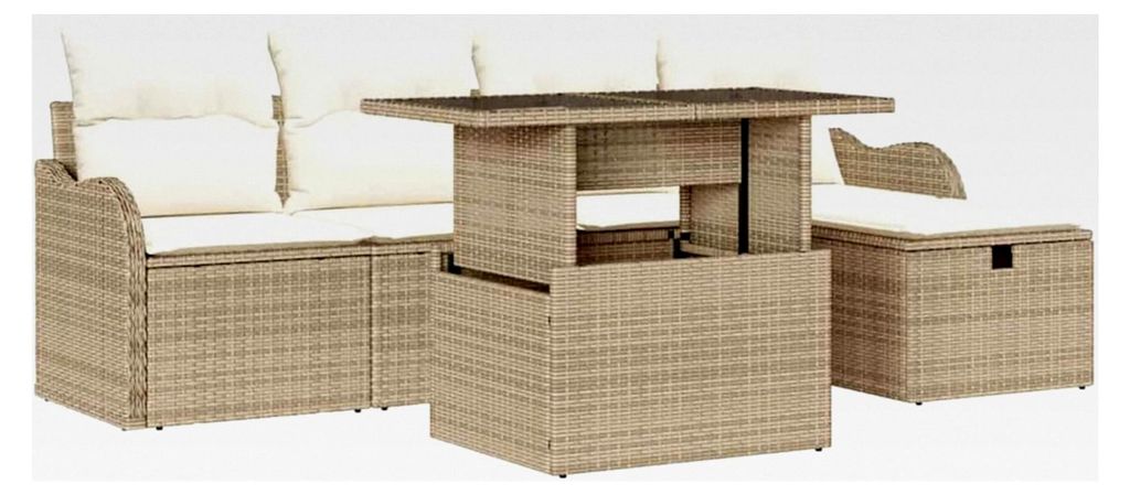 Beiges Poly-Rattan Garten-Sofa Set mit modularem Design und wetterfesten Kissen für Innen und Außen