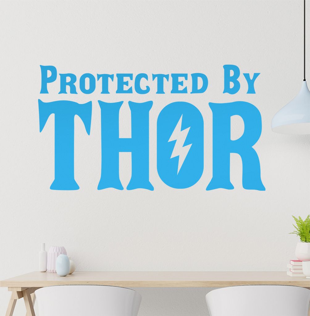 Protected by THOR Wandtattoo in 6 Größen - Wandaufkleber Wall Sticker - Dekoration, Küche, Wohnzimmer, Schlafzimmer, Badezimmer