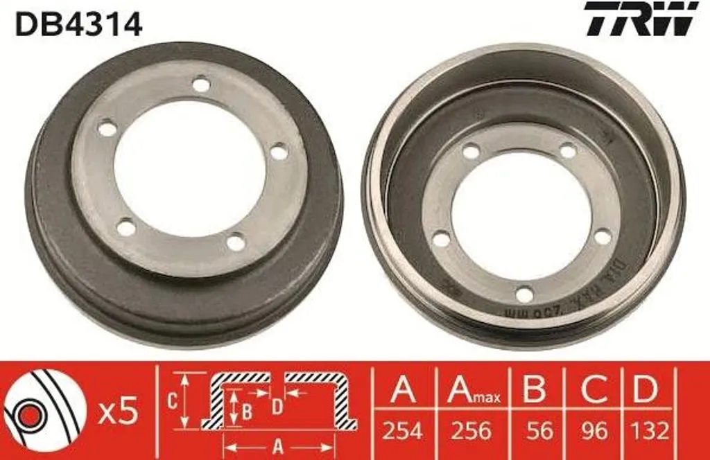 Tambour de Frein TRW DB4314 Haute Performance OE 4098604 Durable