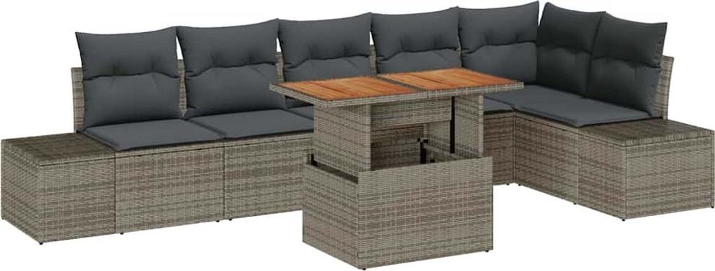 "WINTER SALE" Garten-Sofa-Set - elegantes Design - Sitzgruppe mit Sofa, Tisch - mit Speicher 7 pcs Grau Poly Rattan - Terassenmöbel NeuMöbel954801
