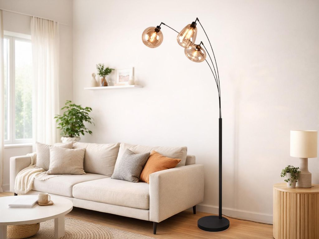 Große ausgefallene LED Stehlampe dimmbar mit 3x Glas Lampenschirm für Wohnzimmer