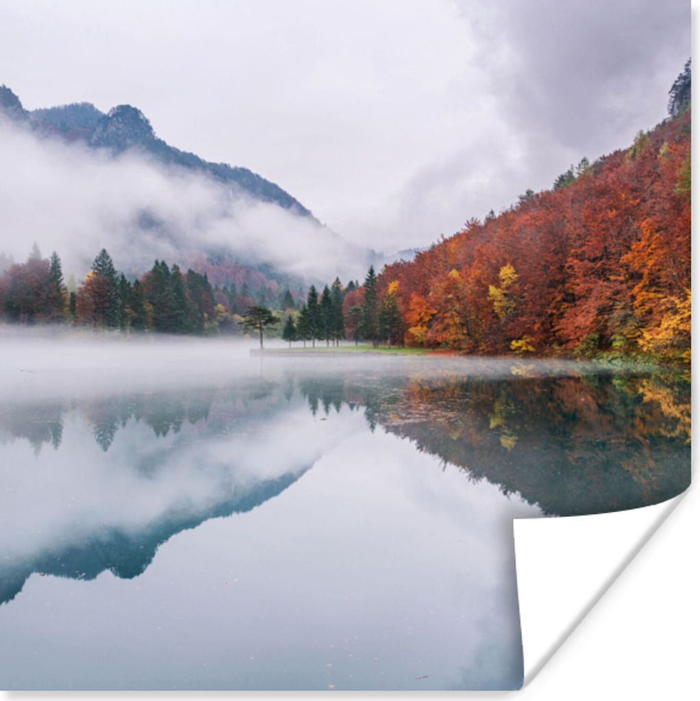 MuchoWow Poster Herbst - Nebel - Wasser - Landschaft 100x100 cm - Babyzimmer