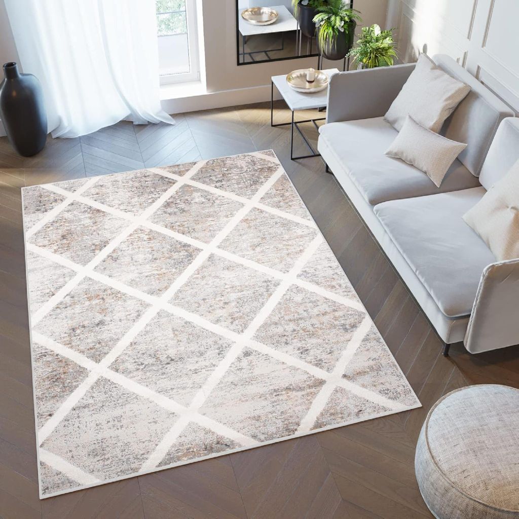 Tapiso Teppich VALLEY Modern Kurzflor Grau Beige Creme Wohnzimmer 120 x 170 cm