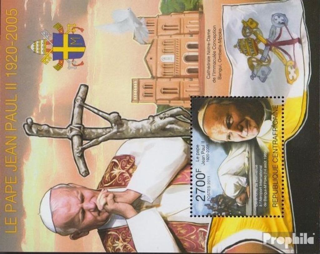 Briefmarken Zentralafrikanische Republik 2011 Mi Block748 (kompl.Ausg.) postfrisch Papst Johannes Paul II.