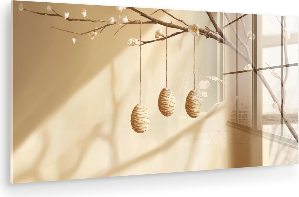 MuchoWow Glasbilder - Bilder auf Wandbild - Foto auf Glas Beige - Osterkuchen - Eier 120x60 cm Wanddekoration aus Glas - Acrylglasbild - Acrylbilde...