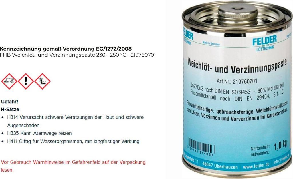 Felder Weichlöt- / Verzinnungspaste S-Sn97Cu3 - 219760701 Produktbild 