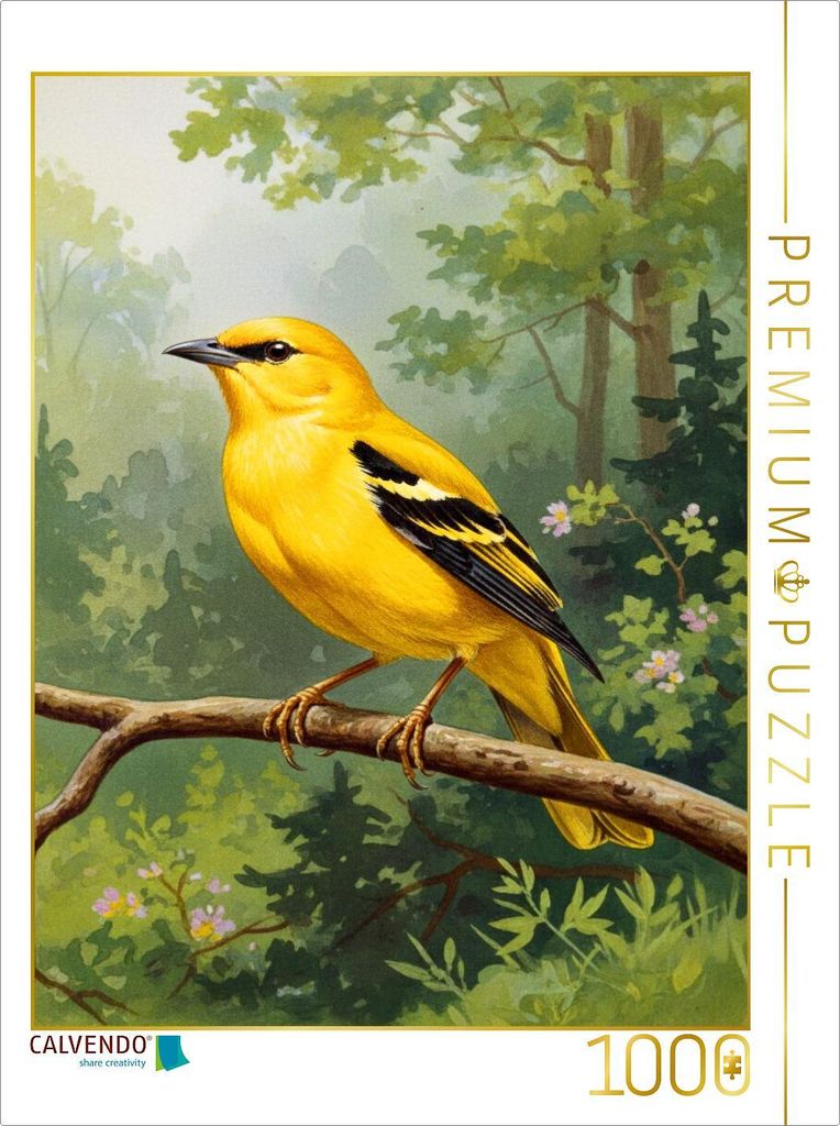 CALVENDO Puzzle Pirol - seltener Vogel als Gemälde | 1000 Teile Lege-Größe 64x48cm Foto-Puzzle für glückliche Stunden