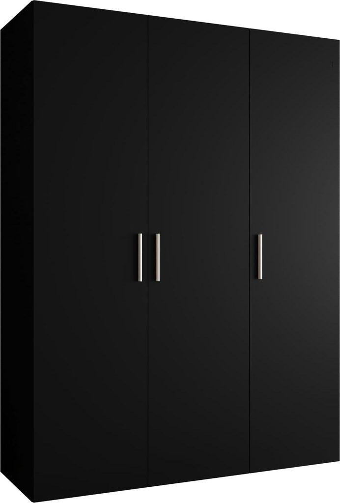 MEBLE KRYSPOL Schrank 150x202x52 cm mit Kleiderstange, 3xTür, BARI, Schwarz, Griff Silber