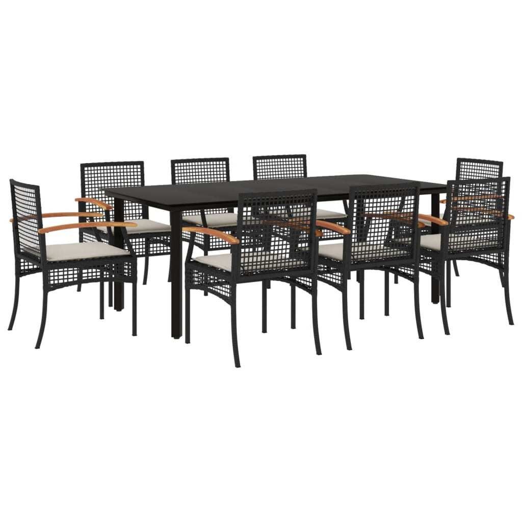 vidaXL 9-tlg. Garten-Essgruppe mit Kissen Schwarz Poly Rattan