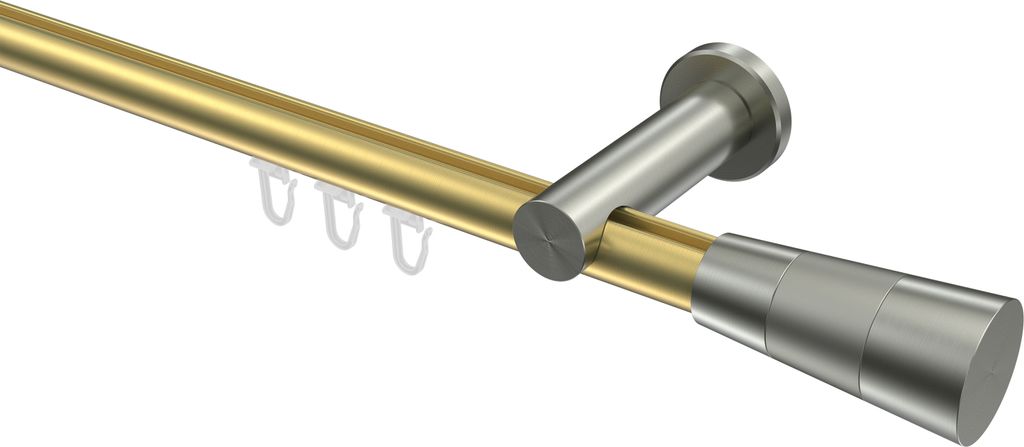 Interdeco Innenlaufstange / Gardinenstange mit Innenlauf Messing-Optik / Edelstahl-Optik, Typ Platon Tanara (Konus Bicolor), 20 mm Ø 1-läufig, 20...