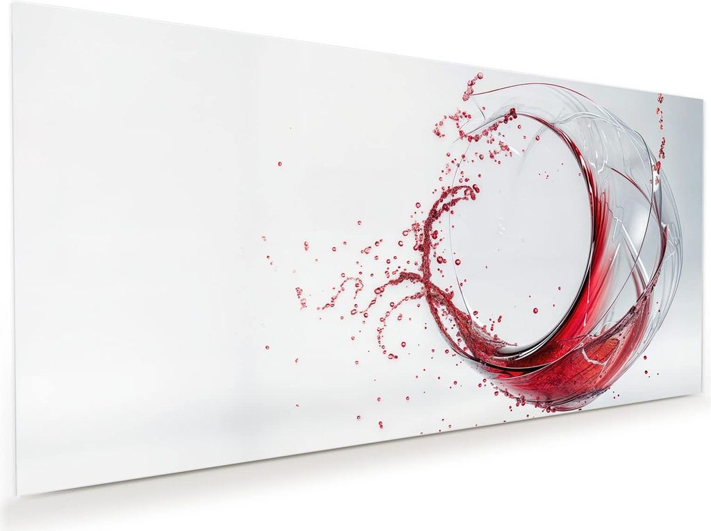 Glasbild 120x60cm in XXL für Wohnzimmer, Schlafzimmer Motiv Rotwein Spritzer
