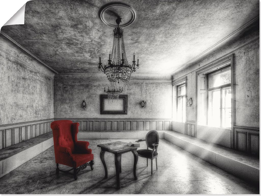 ARTland Poster Lost Place - Roter Sessel Größe: 60x45 cm