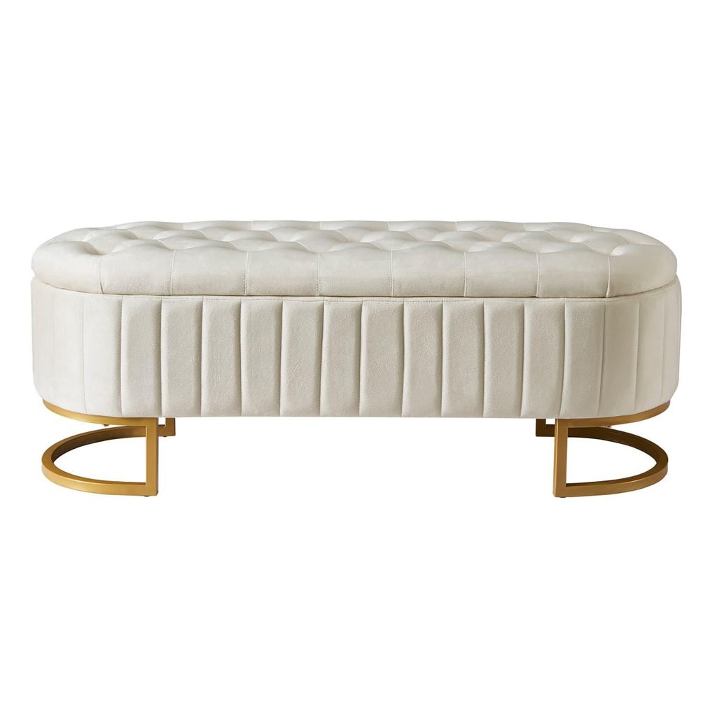 Stauraum-Schlafkoffer und Fußbank 120 x 40 cm, gepolsterte Fußbank mit Stauraum, Sofabank Bank, Samtstoff beige