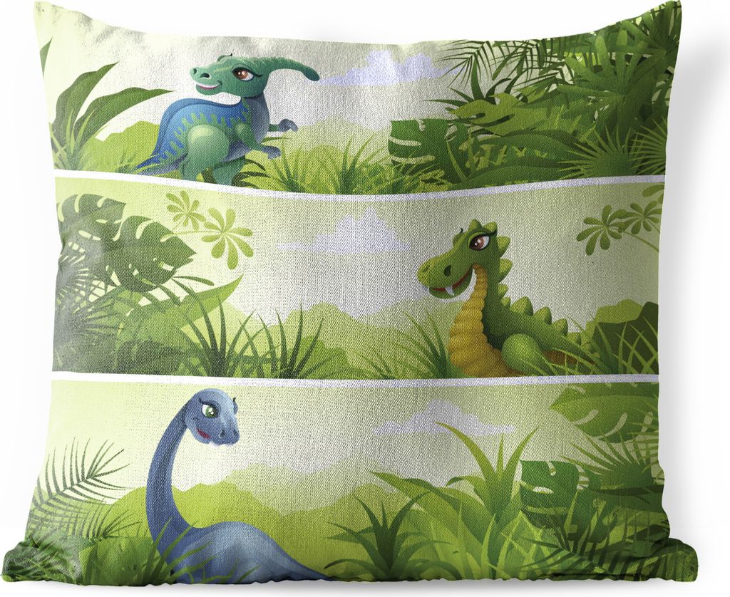 MuchoWow Outdoor Kissen - Dino - Wald - Zeichnung - 40x40 cm - Wetterfest - Lounge Kissen - Kopfkissen - Interieur - Polster mit Bild