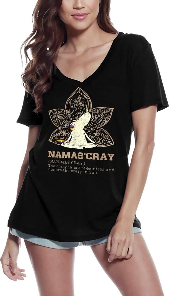 Damen Grafik T-Shirt V-Ausschnitt Namas'cray - Spiritual Meditation Yoga Lover Öko-Verantwortlich Vintage Jahrgang Kurzarm Lustige Druck Geburtstag