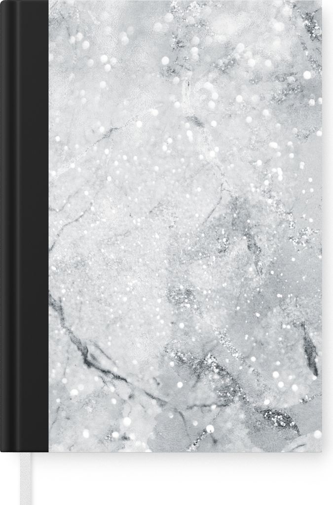 MuchoWow Notizbuch Tagebuch Haushaltsbuch Notebook A5 Marmor - Glitter - Grau - Notizblock - Notizheft - Notebook - Schreibblock - Papier