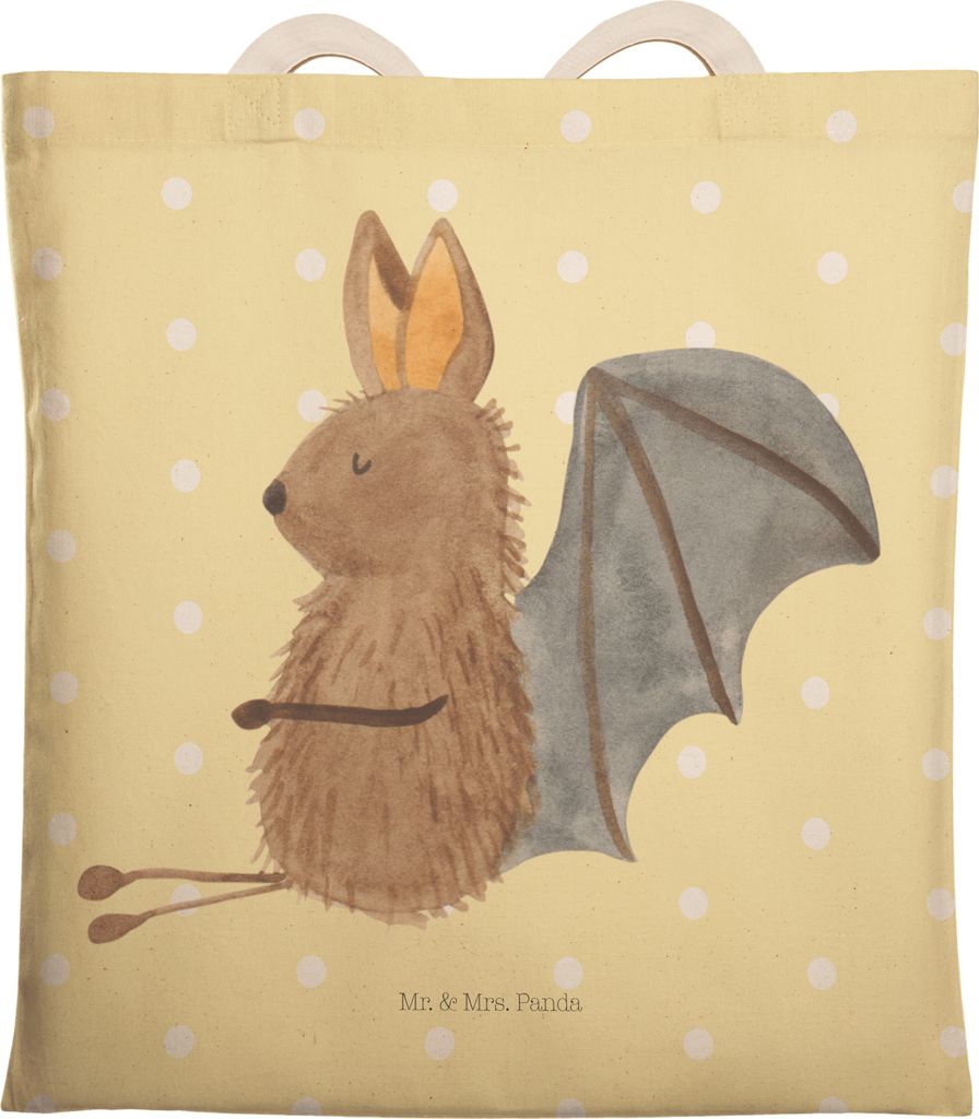 Mr. & Mrs. Panda shopping bag Fledermaus Sitzen - Gelb Pastell - Geschenk, Fledermäuse, Tragetasche, Lustige Sprüche, Entspannen, großer shopper...
