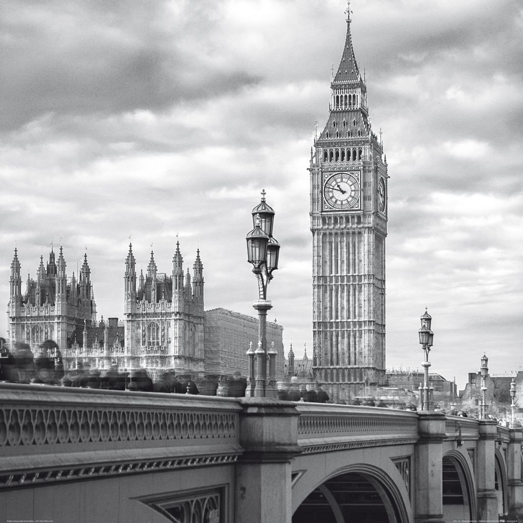 London Kunstdruck Bild - Big Ben Und Westminster Bridge (70 x 70 cm)