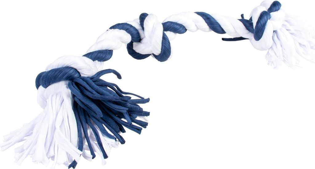Duvo+ Zahnpflegeseil aus Sweaterstoff mit 3 Knoten blau/weiß