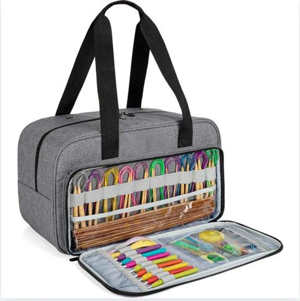 Petit sac tricotage gris avec compartiments pour crochets nomades