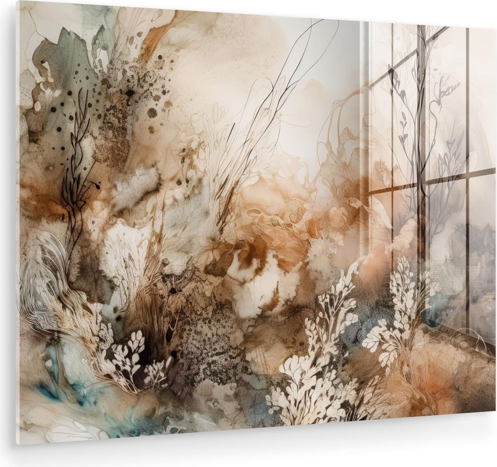 MuchoWow Glasbilder - Bilder auf Wandbild - Foto auf Glas Abstrakt - Beige - Farbe - Kunst - Natur - Blumen 40x30 cm Wanddekoration aus Glas - Acry...