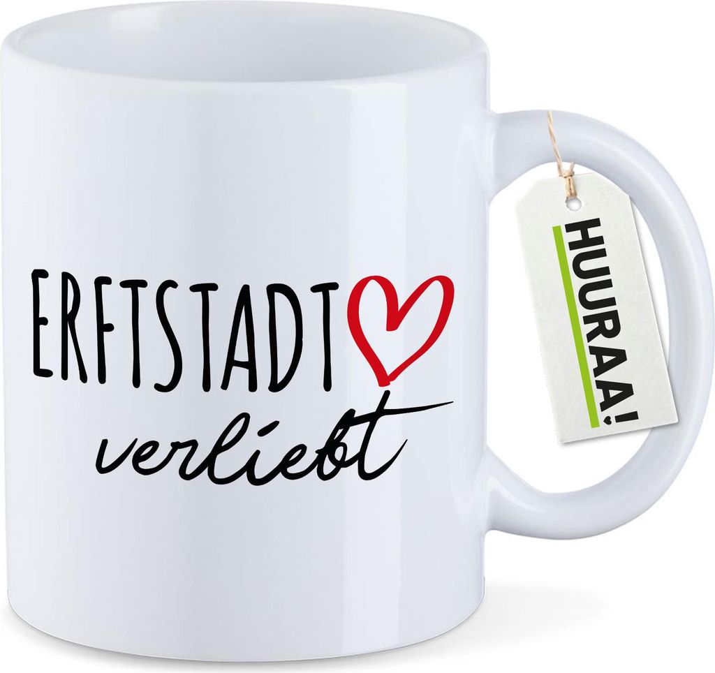 Huuraa Kaffeetasse Erftstadt verliebt 330ml Weiß Keramik Kaffeebecher Geschenkidee