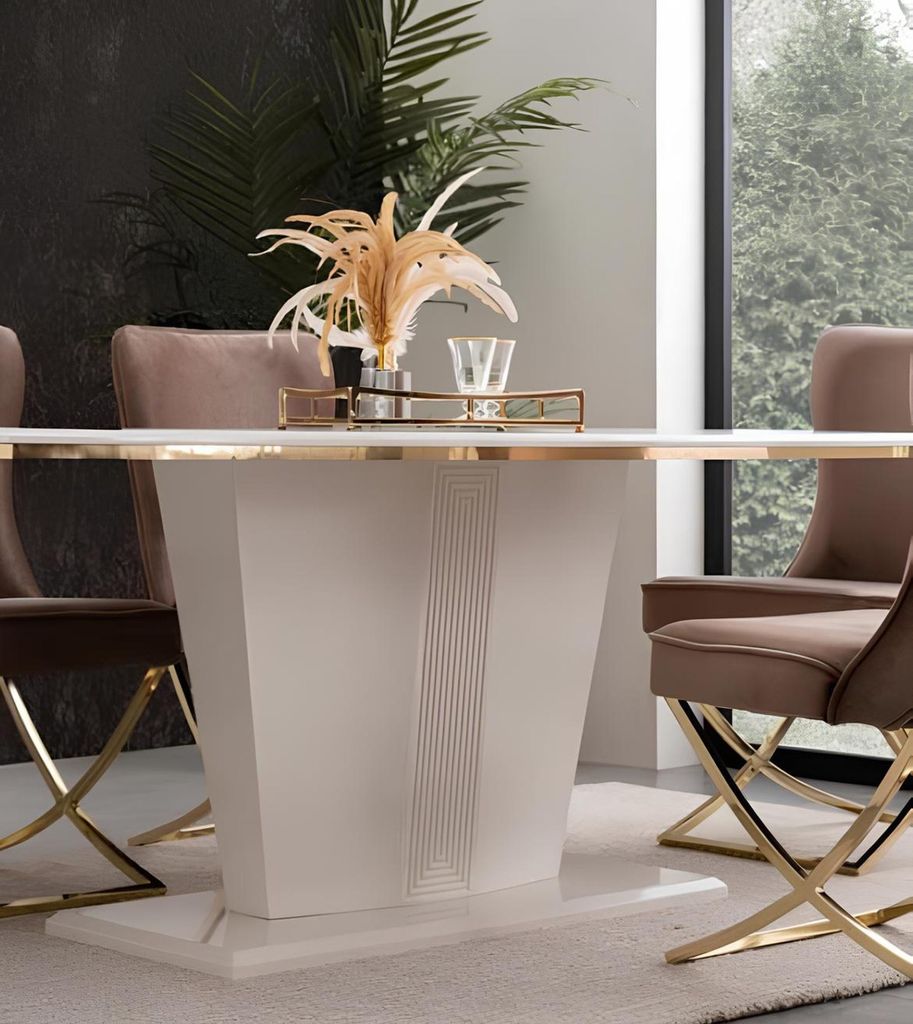 Esstisch Garnitur Gruppe Esszimmer Tisch + 4 Stuhl Set Designer Möbel