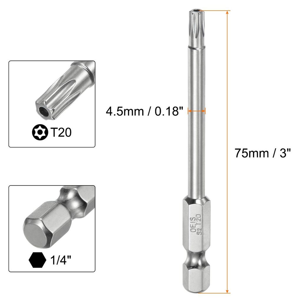 2 Stš¹ck T20 Torx Bit Set 1/4" Sechskantschaft 75mm lang S2-Stahl Magnetische Bitsatz manipulationssichere Schraubendreher Stern-Bits mit Loch f...