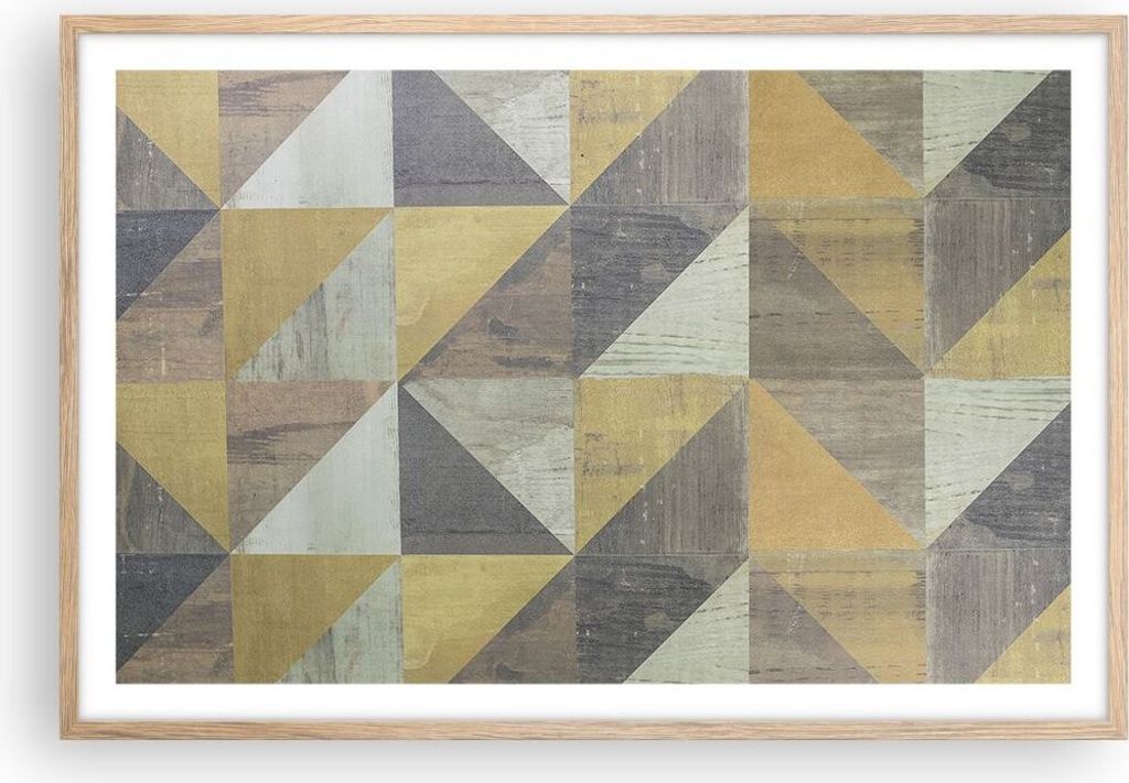 Gerahmtes Poster - Rahmen in heller Eiche - Abstraktion Geometrisch Dreiecke - 91,5x61 cm - Wand Bild - Wanddeko - Wandbilder - Kunstposter - Wandp...