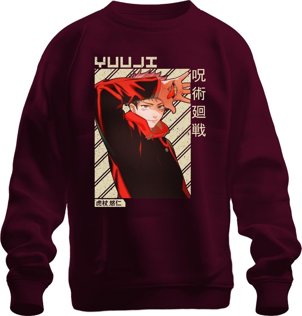 Yuji Itadori Jujutsu Kaisen Anime Fan Geschenk Rot Vintage Uni Sweatshirt Pullover, Burgundy, 3XL