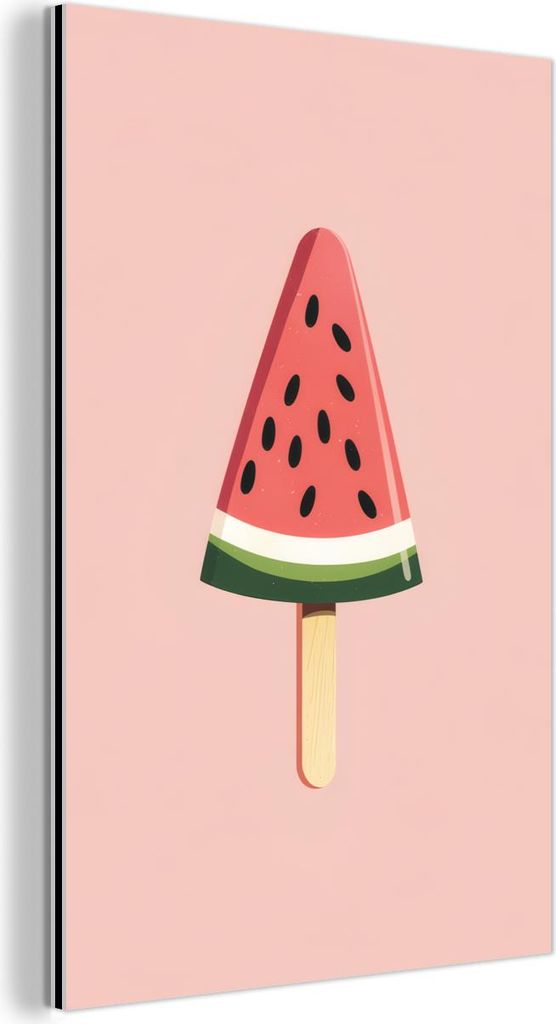 MuchoWow Wanddekoration Metall Metallbild Wandkunst 40x60 cm Wassermelone - Eiscreme - Kerne - Rot MuchoWow Aluminium Gemälde - Wanddekoration aus...