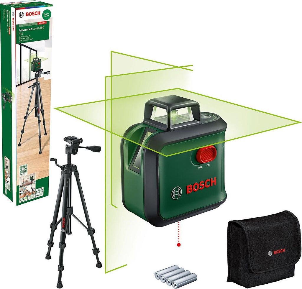 Bosch Kreuzlinien-Laser AdvancedLevel 360 Set, incl. Hülle, Batterien